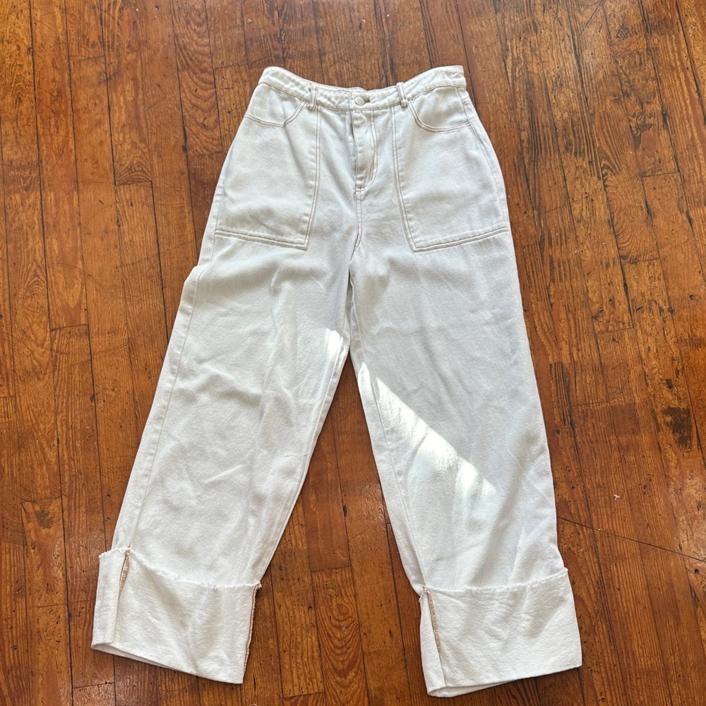 Le Lis White Wide-Leg Folded Ankle Pants